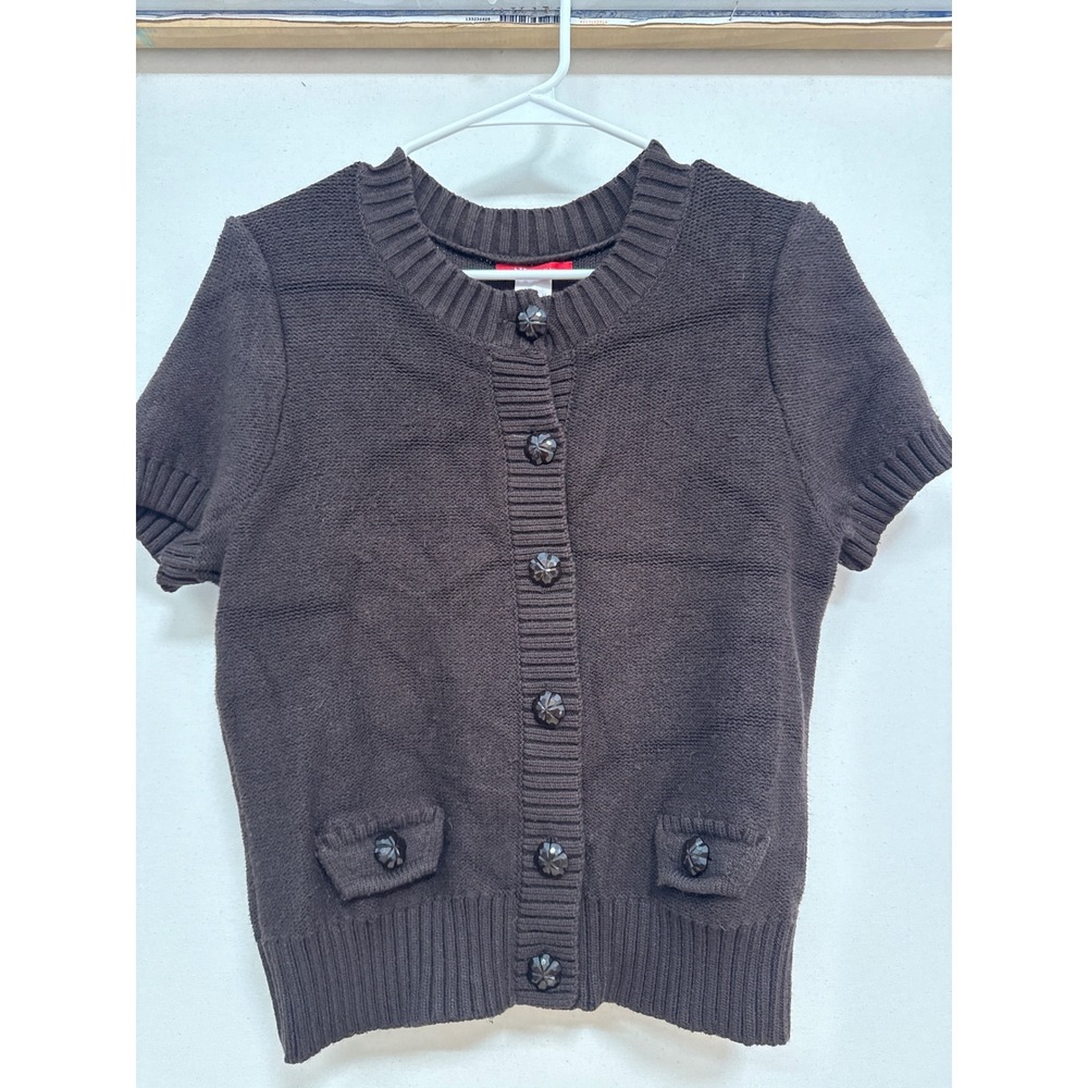 Anne Klein Womens Brown Short Sleeve Button Front Cardigan Sweater Size M